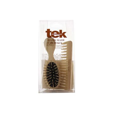 Tek Set Spazzola Ovale 15,5X4,7 Pettine Naturale Dente Rado 14,5X4,5 Cm